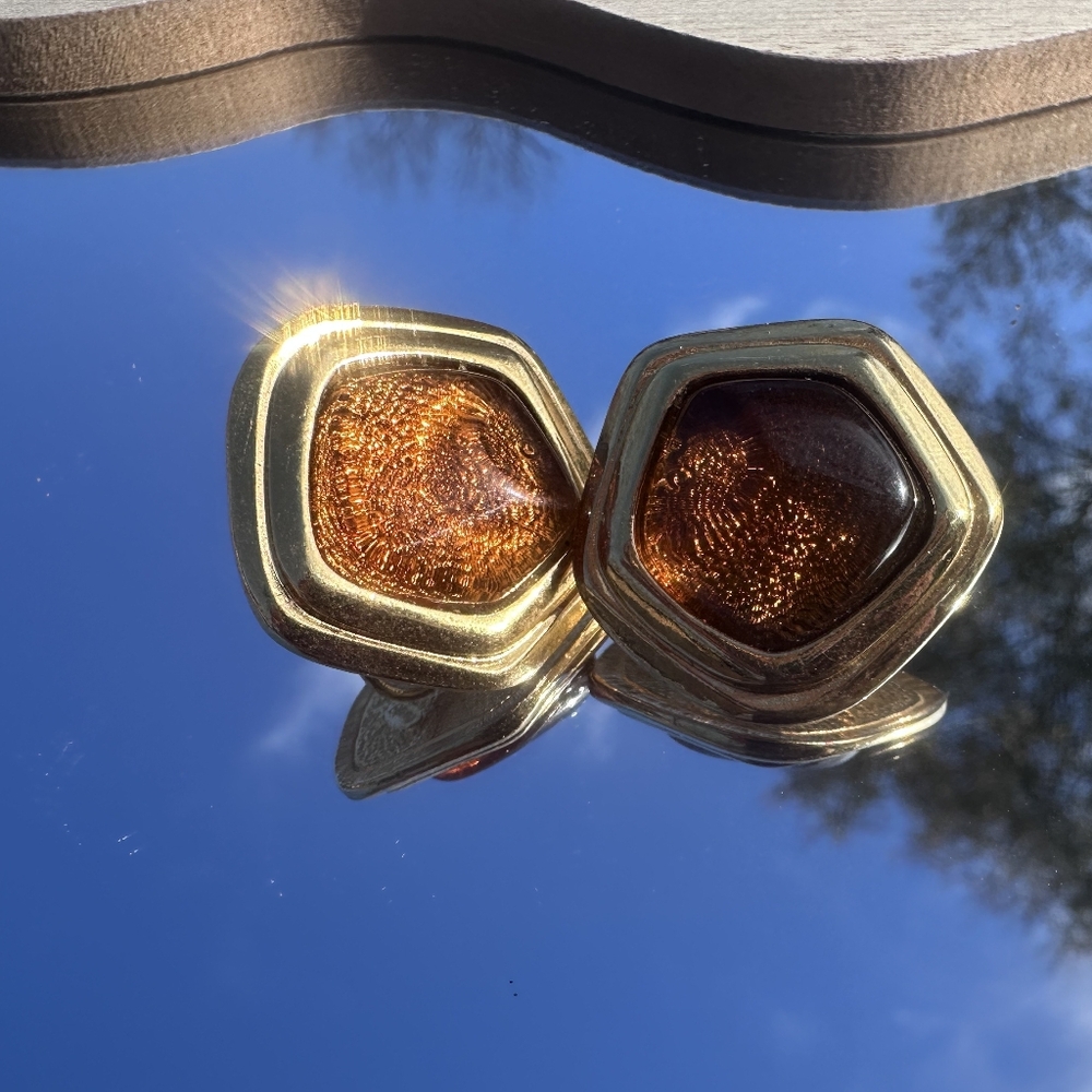 Vintage 80s Gold and Brown Statement Clip-on Earrings